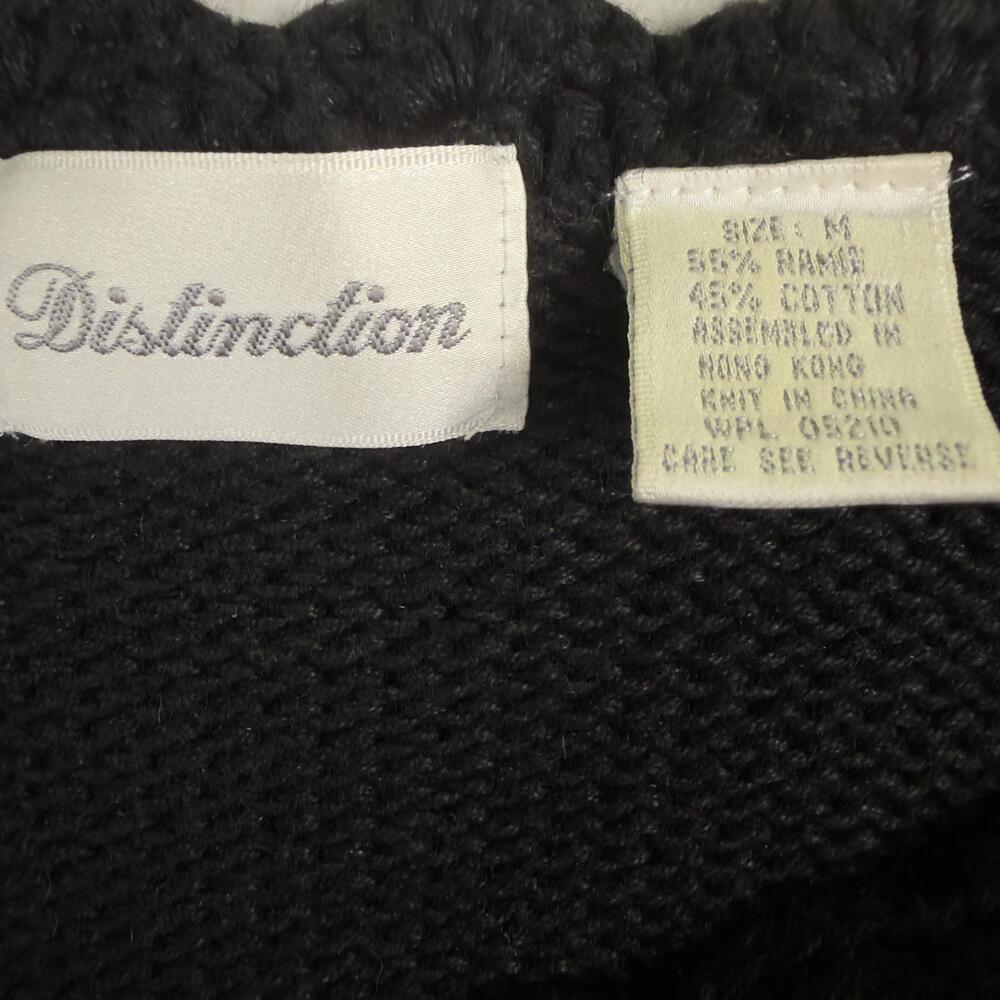 Vintage Statement Sweater Baroque Floral Scroll Intarsia Chunky Knit Black Sz M - Picture 4 of 10